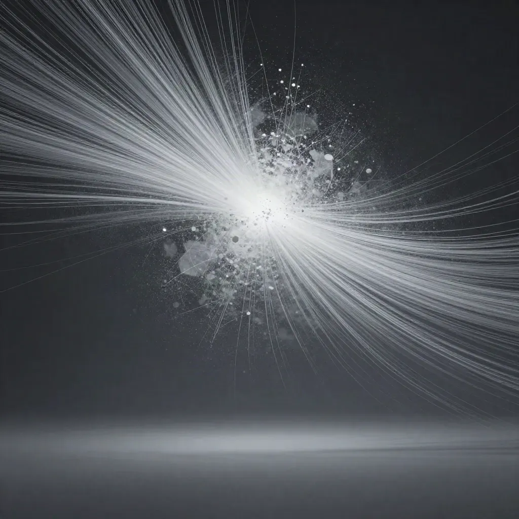 Silver light filaments converge into a soft bloom in dark graphite haze.